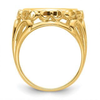 14k Yellow Gold Ladies Polished Wire Fancy 14.0mm Coin Bezel Ring - Fits 1/20 oz Maple Leaf and Other Coins