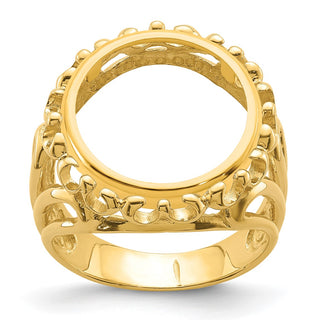 14k Yellow Gold Ladies Polished Wire Fancy 14.0mm Coin Bezel Ring - Fits 1/20 oz Maple Leaf and Other Coins