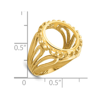 14k Yellow Gold Ladies Polished Wire Fancy 14.0mm Coin Bezel Ring - Fits 1/20 oz Maple Leaf and Other Coins