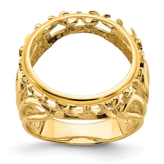 14k Yellow Gold Ladies Polished Wire Fancy 15.0mm Coin Bezel Ring - Fits US $1 Type 2