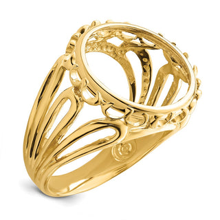 14k Yellow Gold Ladies Polished Wire Fancy 15.0mm Coin Bezel Ring - Fits US $1 Type 2