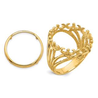 14k Yellow Gold Ladies Wire Fancy 17.8mm Prong Coin Bezel Ring 3896 - Fits US $2.50 Liberty and Other Coins
