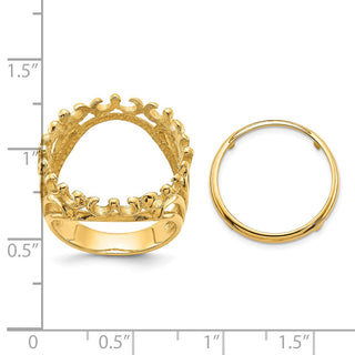14k Yellow Gold Ladies Wire Fancy 17.8mm Prong Coin Bezel Ring 3896 - Fits US $2.50 Liberty and Other Coins