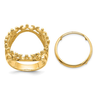 14k Yellow Gold Ladies Wire Fancy 17.8mm Prong Coin Bezel Ring 3896 - Fits US $2.50 Liberty and Other Coins