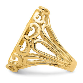 14k Yellow Gold Ladies' Polished Wire Fancy 21.6mm Coin Bezel Ring - Fits US $5 Bald Eagle, US $5 Congressional, US $5 Liberty, and Other Coins
