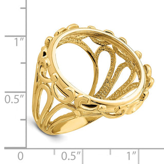 14k Yellow Gold Ladies' Polished Wire Fancy 21.6mm Coin Bezel Ring - Fits US $5 Bald Eagle, US $5 Congressional, US $5 Liberty, and Other Coins