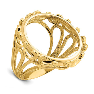 14k Yellow Gold Ladies' Polished Wire Fancy 21.6mm Coin Bezel Ring - Fits US $5 Bald Eagle, US $5 Congressional, US $5 Liberty, and Other Coins