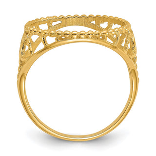 14k Yellow Gold Polished Ladies Wire Fancy Beaded 14.0mm Coin Bezel Ring - Fits 1/20 oz Maple Leaf and Other Coins