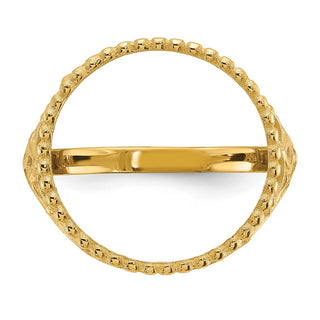 14k Yellow Gold Polished Ladies Wire Fancy Beaded 14.0mm Coin Bezel Ring - Fits 1/20 oz Maple Leaf and Other Coins