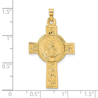 14k Yellow Gold Cross With Miraculous Medal Pendant