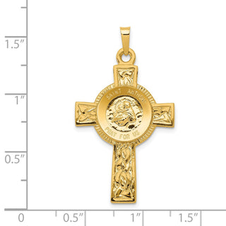 14k Yellow Gold Cross with St Anthony Medal Pendant