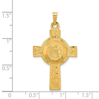 14k Yellow Gold Cross with St. Christopher Medal Pendant