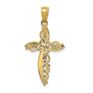 14k Yellow Gold Scroll Design Cross Pendant