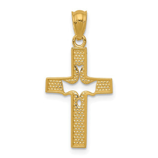 14k Yellow Gold Dove Cross Pendant REL122