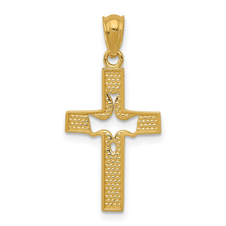 14k Yellow Gold Dove Cross Pendant REL122