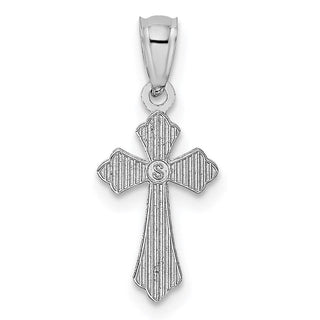 14k White Gold Budded Cross Pendant REL126