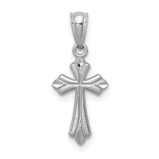 14k White Gold Budded Cross Pendant REL126