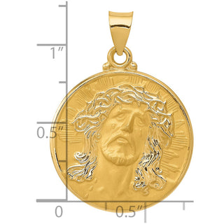 14k Yellow Gold Head Of Christ Medal Round Pendant