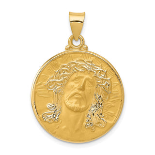 14k Yellow Gold Head Of Christ Medal Round Pendant