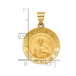 14k Yellow Gold Sacred Heart Of Jesus Medal Round Pendant