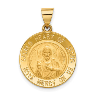 14k Yellow Gold Sacred Heart Of Jesus Medal Round Pendant