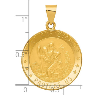 14k Yellow Gold St. Christopher Medal Pendant - 31 x 22mm, Polished & Satin