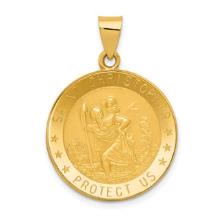 14k Yellow Gold St. Christopher Medal Pendant - 31 x 22mm, Polished & Satin