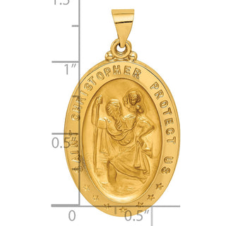 14k Yellow Gold St. Christopher Medal Pendant - 39 x 21mm, Polished & Satin