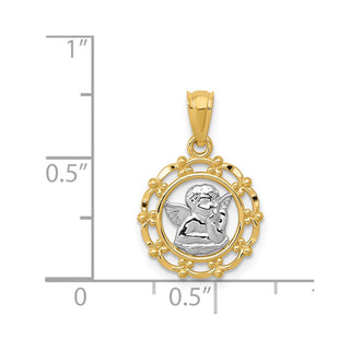 14k Yellow Gold And Rhodium Framed Cherub Pendant