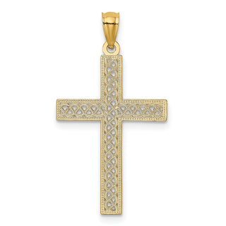 14k Yellow Gold Diamond-Cut Filigree Cross Pendant REL71
