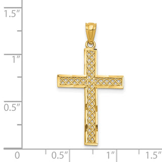 14k Yellow Gold Diamond-Cut Filigree Cross Pendant REL71