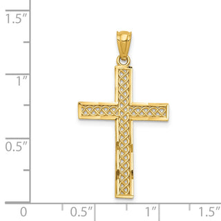 14k Yellow Gold Diamond-Cut Filigree Cross Pendant REL71