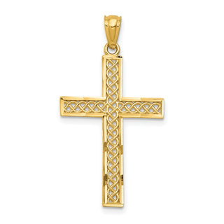 14k Yellow Gold Diamond-Cut Filigree Cross Pendant REL71