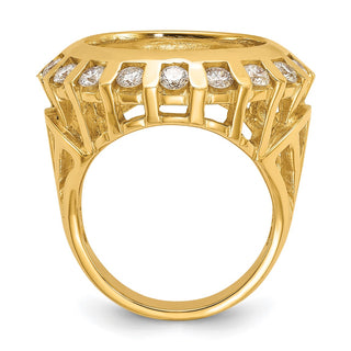 14k Yellow Gold Polished Ladies Wire Spaced AA Diamond 16.5mm Coin Bezel Ring - Fits 1/10 oz American Eagle and 1/10 oz Krugerrand
