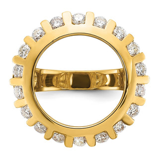 14k Yellow Gold Polished Ladies Wire Spaced AA Diamond 16.5mm Coin Bezel Ring - Fits 1/10 oz American Eagle and 1/10 oz Krugerrand