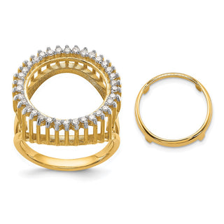 14k Gold w/ White Rhodium Ladies Trident Design AA Diamond 13mm Coin Bezel Ring - Fits 2 Pesos and US $1