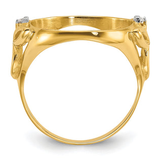 14k Yellow Gold Rhodium Ladies' Trinity AA Diamond 14mm Prong Coin Bezel Ring - Fits 1/20 oz Maple Leaf and Other Coins