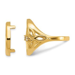 14k Yellow Gold Rhodium Ladies' Trinity AA Diamond 14mm Prong Coin Bezel Ring - Fits 1/20 oz Maple Leaf and Other Coins