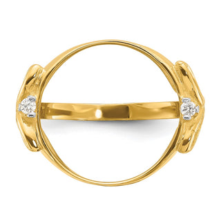 14k Yellow Gold Rhodium Ladies' Trinity AA Diamond 14mm Prong Coin Bezel Ring - Fits 1/20 oz Maple Leaf and Other Coins