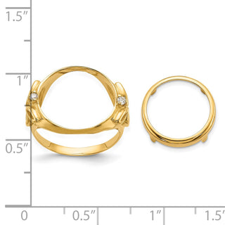 14k Yellow Gold Rhodium Ladies' Trinity AA Diamond 14mm Prong Coin Bezel Ring - Fits 1/20 oz Maple Leaf and Other Coins