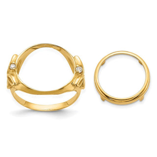 14k Gold w/ White Rhodium Ladies Trinity AAA Diamond 14.0mm Coin Bezel Ring - Fits 1/20 oz Maple Leaf and Other Coins
