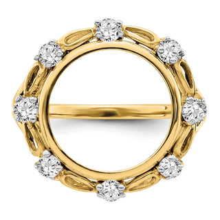 14k Yellow Gold w/ White Rhodium Ladies Fancy AA Diamond 14.0mm Coin Bezel Ring - Fits 1/20 oz Maple Leaf and Other Coins