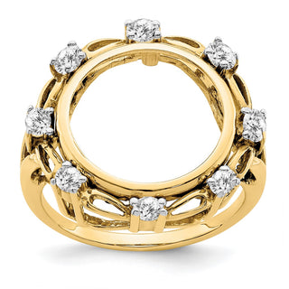 14k Yellow Gold w/ White Rhodium Ladies Fancy AA Diamond 14.0mm Coin Bezel Ring - Fits 1/20 oz Maple Leaf and Other Coins