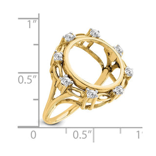 14k Yellow Gold w/ White Rhodium Ladies Fancy VS Diamond 14.0mm Coin Bezel Ring - Fits 1/20 oz Maple Leaf and Other Coins