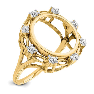 14k Yellow Gold w/ White Rhodium Ladies Fancy AA Diamond 14.0mm Coin Bezel Ring - Fits 1/20 oz Maple Leaf and Other Coins