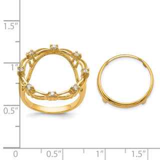 14k Yellow Gold w/ White Rhodium Ladies Fancy AA Diamond 16.5mm Coin Bezel Ring - Fits 1/10 oz American Eagle and 1/10 oz Krugerrand