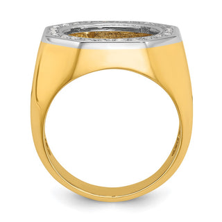 14k Gold Mens Two-tone Polished AA Diamond Octagonal 13.0mm Coin Bezel Ring Size 10 - Fits 2 Pesos and US $1
