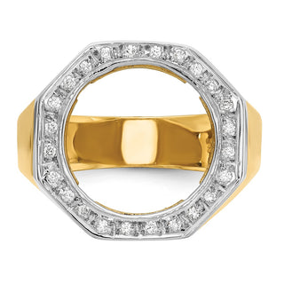 14K Yellow Gold Mens Two Tone VS Diamond Octagonal 13mm Coin Bezel Ring - Fits $1 and 2 Pesos