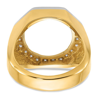 14K Yellow Gold Mens Two Tone VS Diamond Octagonal 13mm Coin Bezel Ring - Fits $1 and 2 Pesos