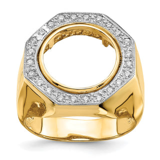 14k Gold Mens Two-tone Polished AA Diamond Octagonal 13.0mm Coin Bezel Ring Size 10 - Fits 2 Pesos and US $1